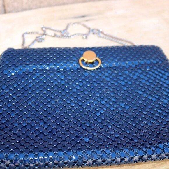 Blue Metal Mesh Handbag Mesh Purse Mesh Evening Clutch Vintage - Picture 12 of 16